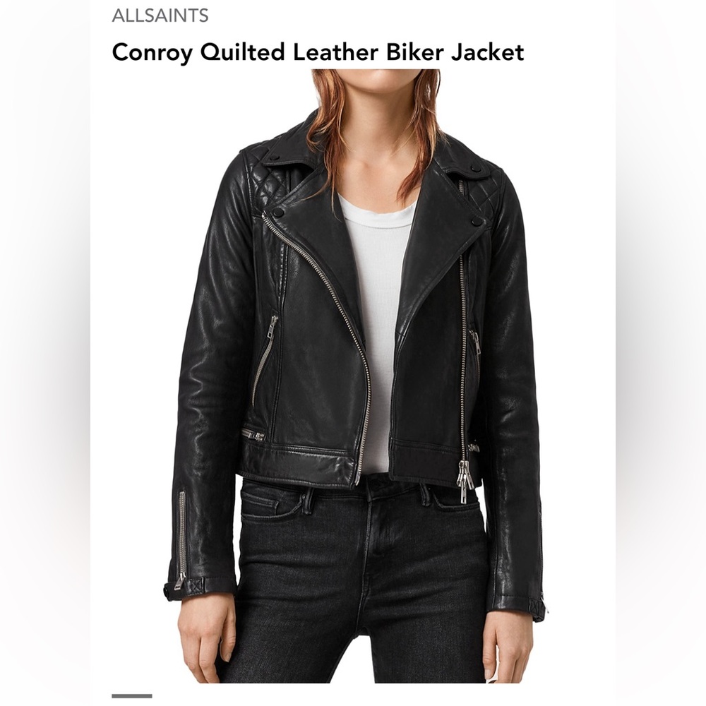 Allsaints Conroy Quilted Cargo Distressed Leather Jacket Black, US 4 / UK 8 NWOT